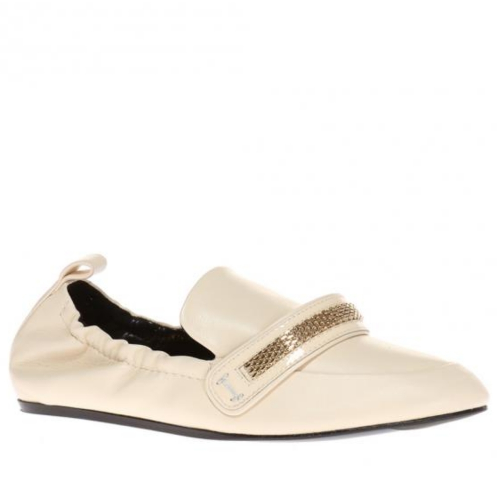 Lanvin Cream Soft Lamb Leather Loagers with Gold Chain Detail Size 7
